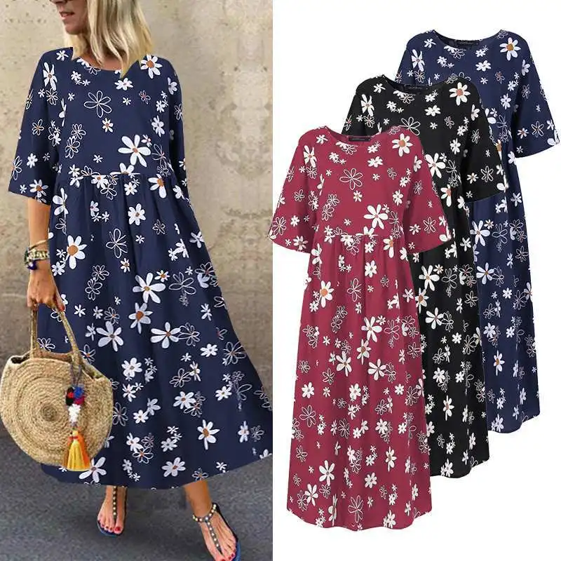 

Flower Print Bohemian Beach Dresses Women Summer Long Dress 2022 New Women Fashion Loose Long Dresses for Women