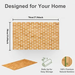 Eco - Friendly Bamboo Shower Mat - Rollable Wooden Slat Design with Quick - Dry, Non - Slip Base (50cmx70cm - 1pc)