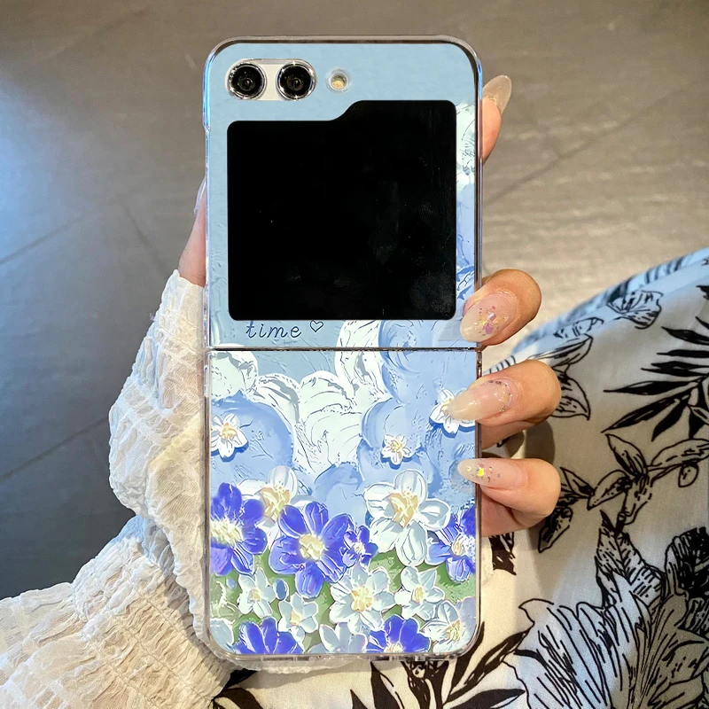 Transparent Flowers Print Case For Samsung Galaxy Z Flip4 Flip5 Flip6 Clear Hard Folding Phone Cover For Samsung Z Flip 6 5 4 3_voghion.com