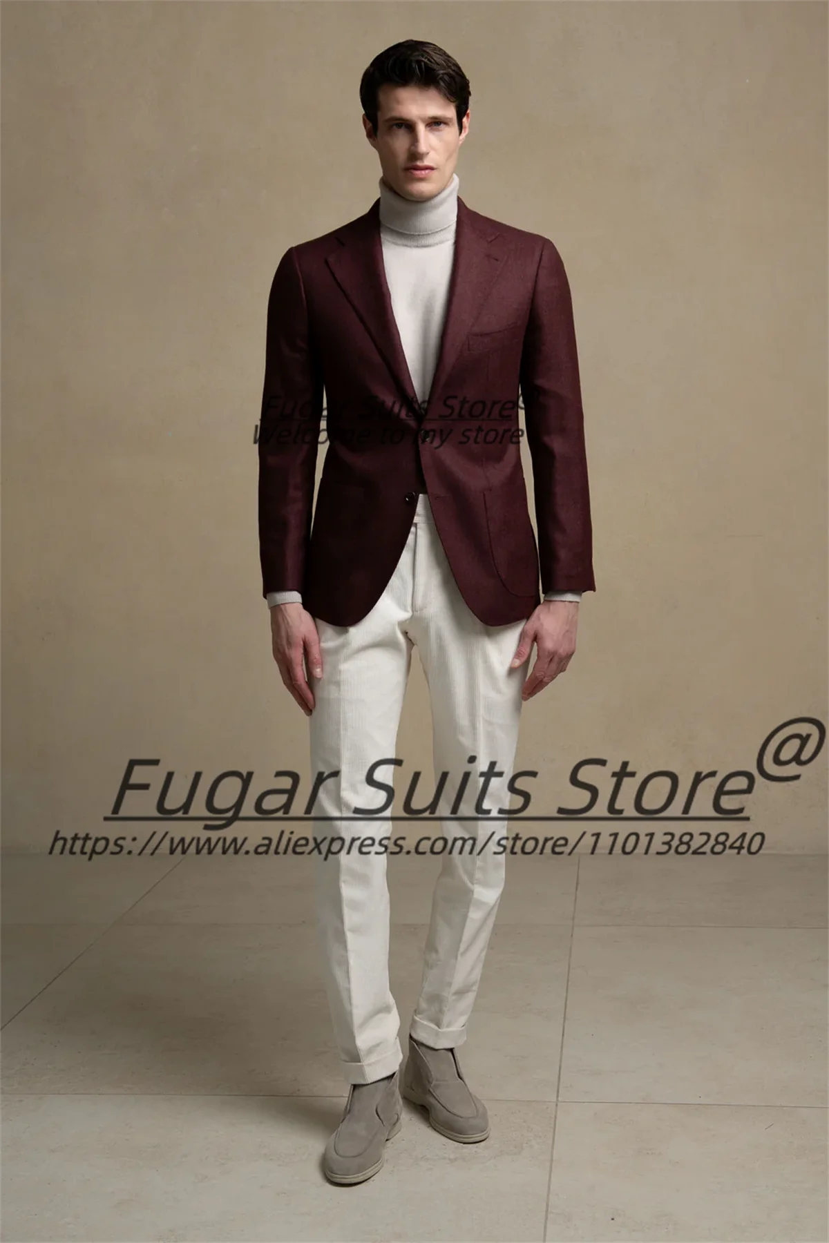 Casual wine red Party Men Suits Slim Fit Notched Lapel Best Man Tuxedos 2 Pieces Sets Handsome Male Blazers trajes para hombre