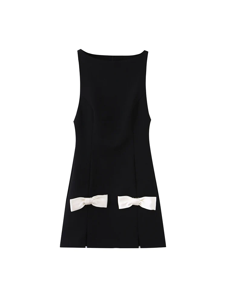 2026 New Women's Tank Dress Chic Bowknot Sleeveless Casual Vintage Basics Style Short Dresses Female Vestidos Mini Dress