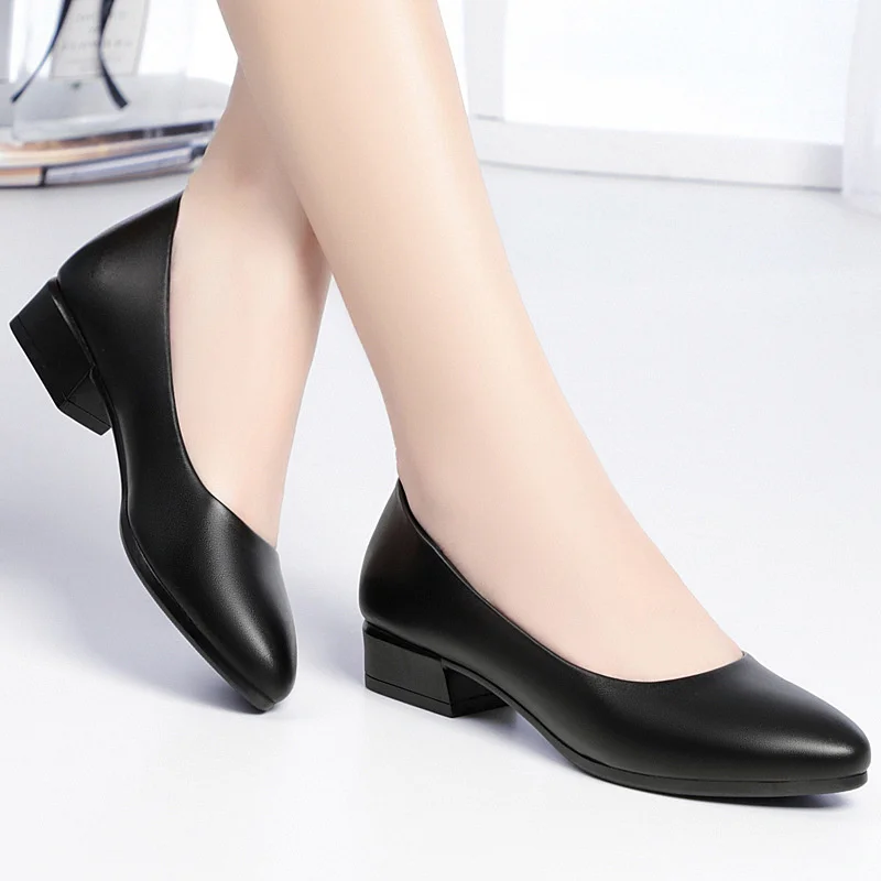Spring Work Shoes Black Professional Women Comfort Round Toe Shoes