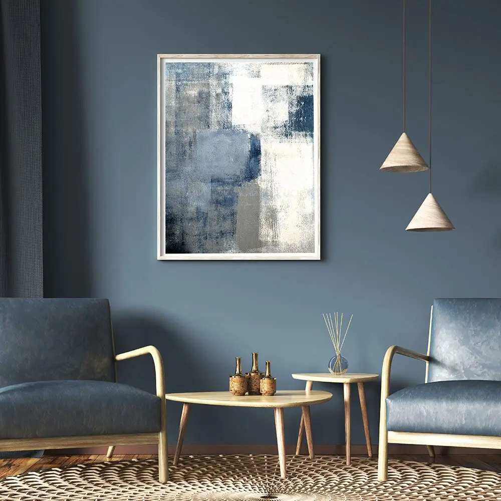Blue Navy Grey Canvas Painting Abstract Wall Art Poster Blue Brush Stroke Art Prints Nordic Wall Pictures for Bedroom Home Decor