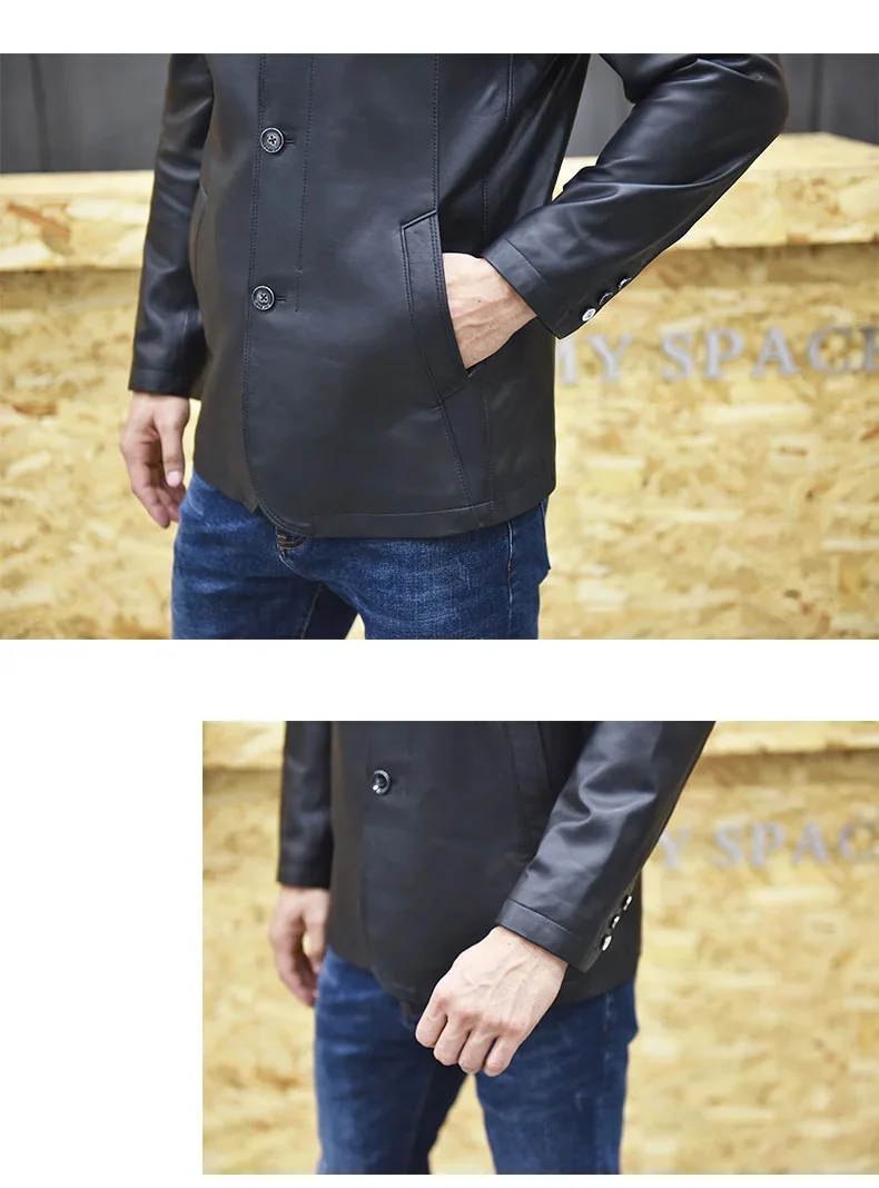 Description Picture 6 of itemSoft Pure Sheepskin Coat Men's Genuine Leather Jacket Medium Slim Casual Natural Clothing Male Lapel Business Jackets