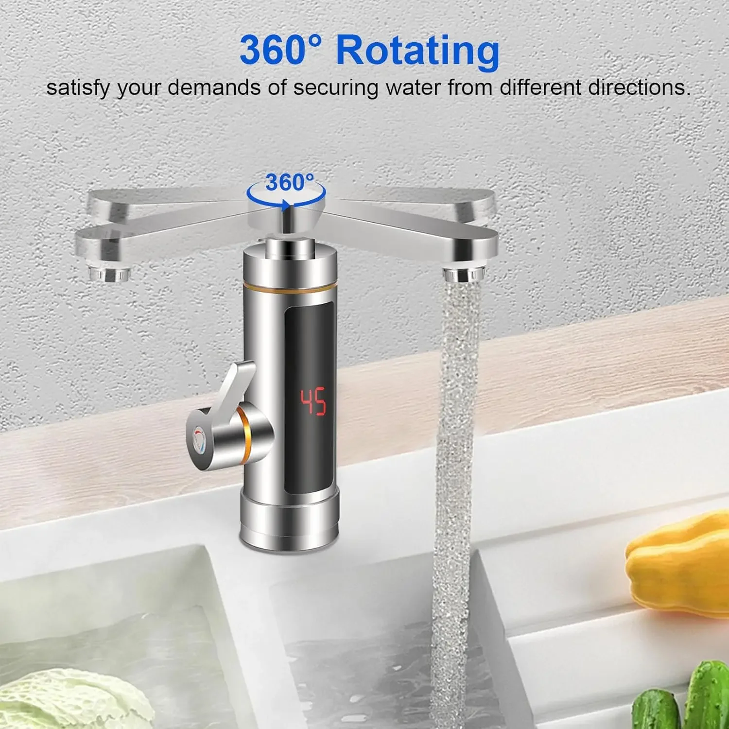 Description Picture 4 of itemElectric Instant Heater Faucet Tankless Hot Water Heater Tap Electric Hot Water Tap LCD Temperature Display 360 Â°