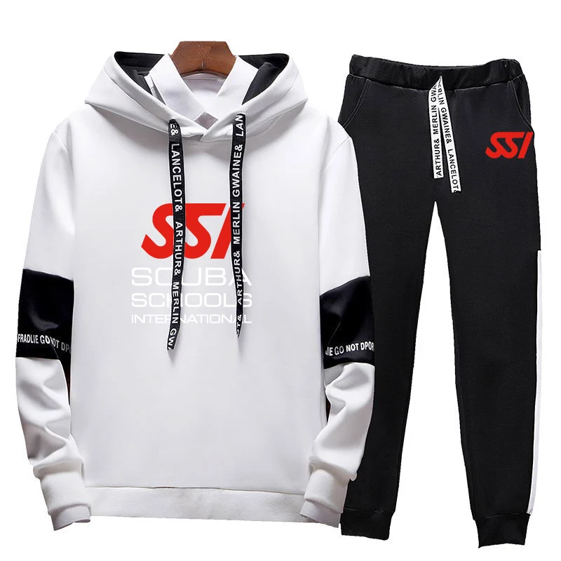 Scuba diving SSI printing fashion 2023 new men's spring and autumn tricolor with pullover casual sweatshirt sweatpants 2-piece s