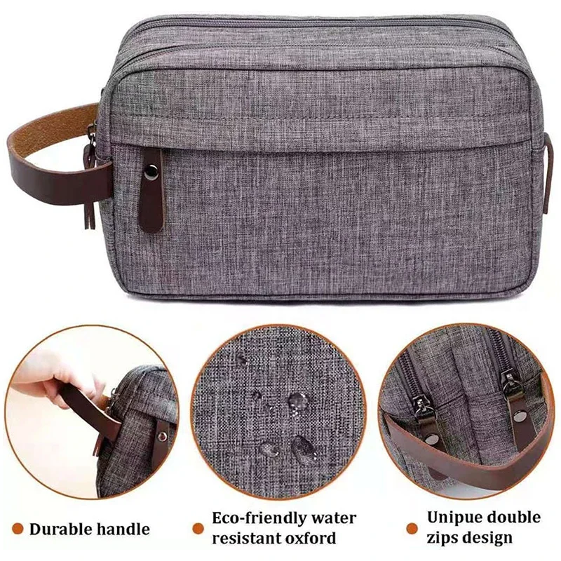 Foldable Men's Travel Toiletry Bag, Large Capacity Oxford Cloth Waterproof Bag, Double-Layer Storage for Cosmetics & Toiletries