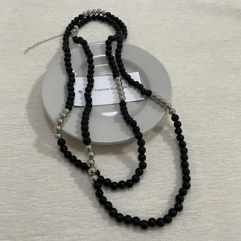 black long beaded women's necklace exaggerated fashion luxury club party banquet clavicle chain For women jewelry accessories