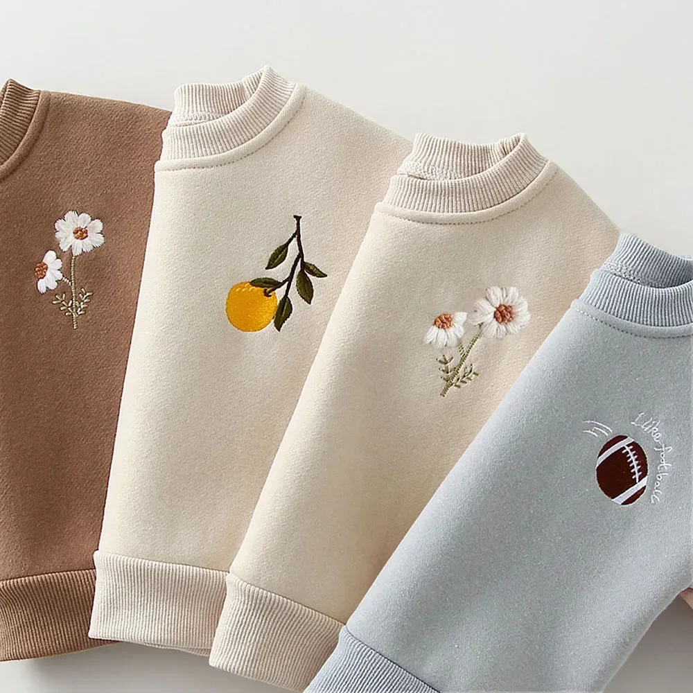 Autumn Winter Baby Girl Boy Clothes Set Embroidery Thicken Fleece Warm Sweatshirt Pant Boy Tracksuit Toddler Clothes Outfit 2Pcs 2