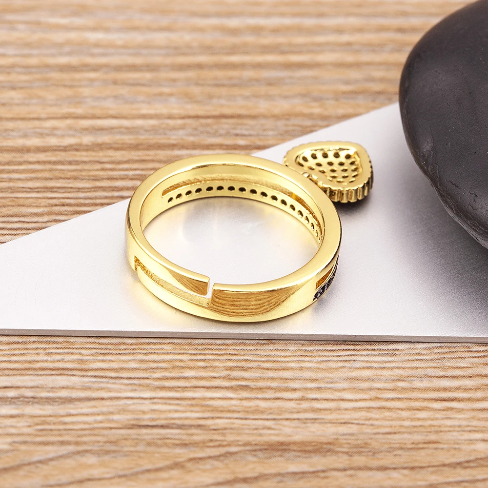 AIBEF New Heart Pendant Copper Rings Women Gold Color Cubic Zircon Adjustable Rings Accessories Jewelry Gift Dropshipping 5