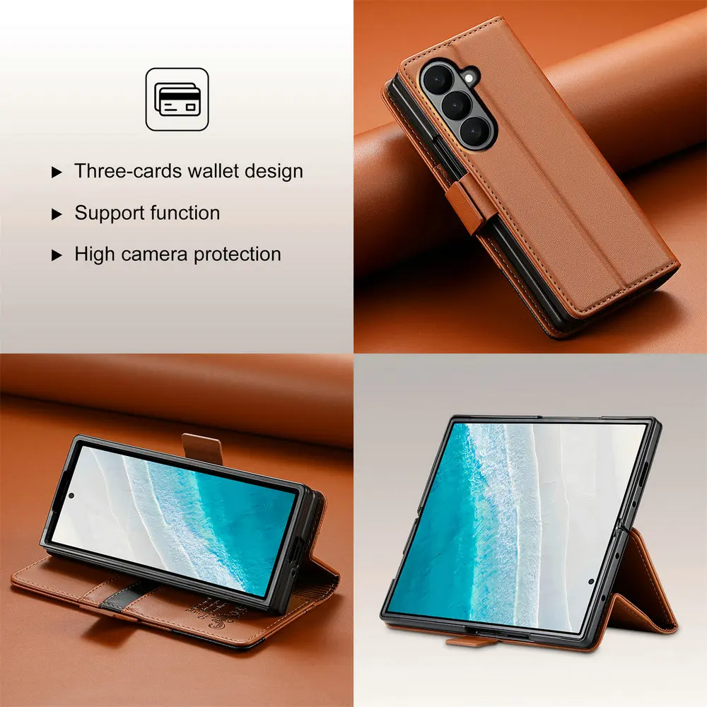 Leather Magnetic Flip Wallet Phone Case with RFID Protection