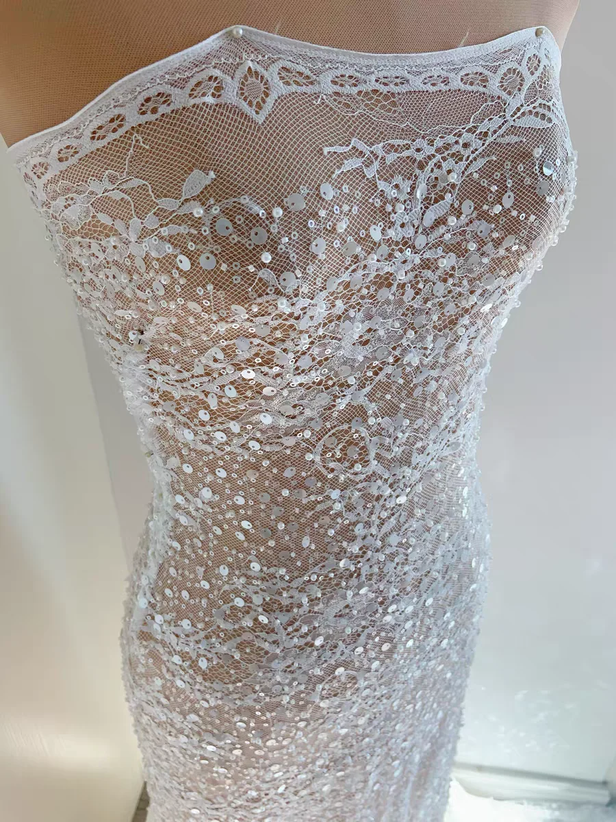 Three-dimensional Hollow Bottom Mesh Embroidery Pearl Beads Lace Fabric