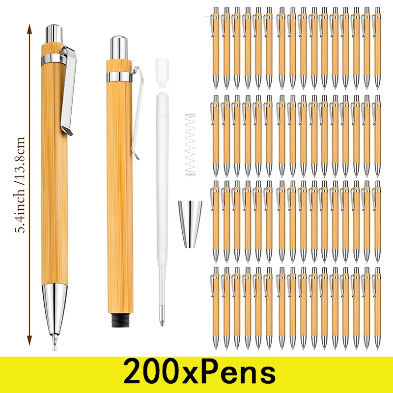 

200Pcs Bamboo Ballpoint Pen Stylus Contact Pen Office & School Supplies Pens & Writing Supplies Gifts With Black Ink