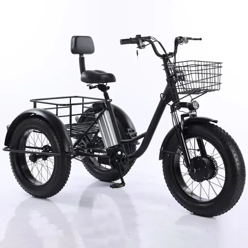 lightweight Electric Tricycle Hybrid Moped 20 Inch 3 Wheel Bike With Basket For Elderly People
