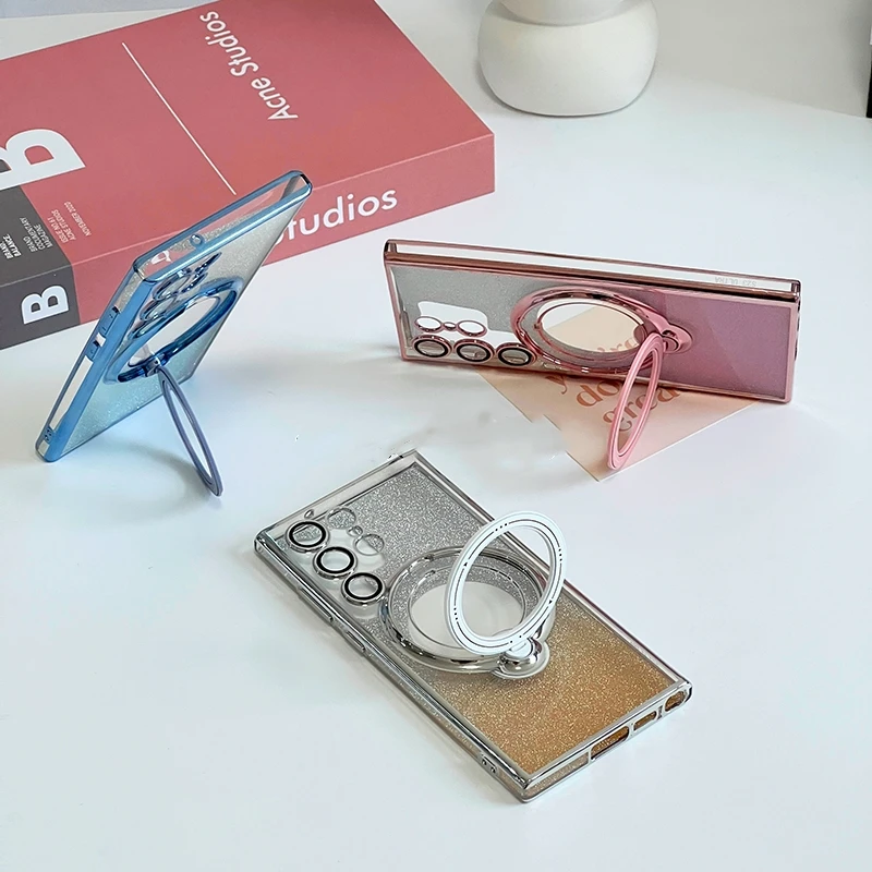 Glitter Magnetic Charging Stand Plating Case For Samsung A14 A34 A54 A24 A13 A23 A12 A32 A52 5G S22 S23 Plus Ultra S20_voghion.com