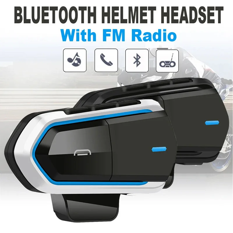 Motorcycle Intercom Helmet Headset Built-In Wireless Bluetooth Headset for Music Calls Suitable for 3/4 Full-Face Helmets