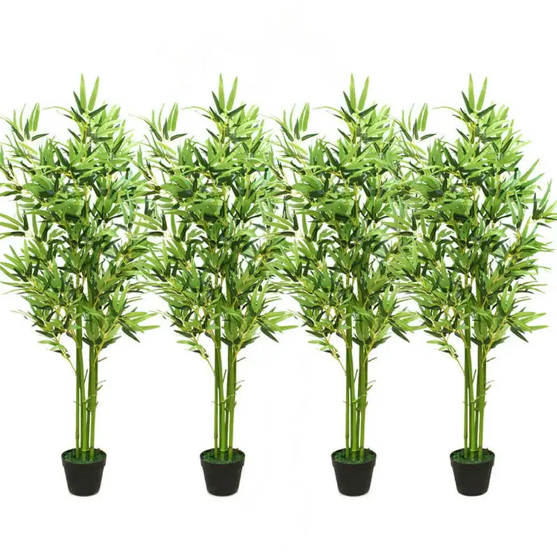 

of 4 Artificial Faux Plant 5-Feet Fake Bamboo Green Leaf Plant decor KT00167
