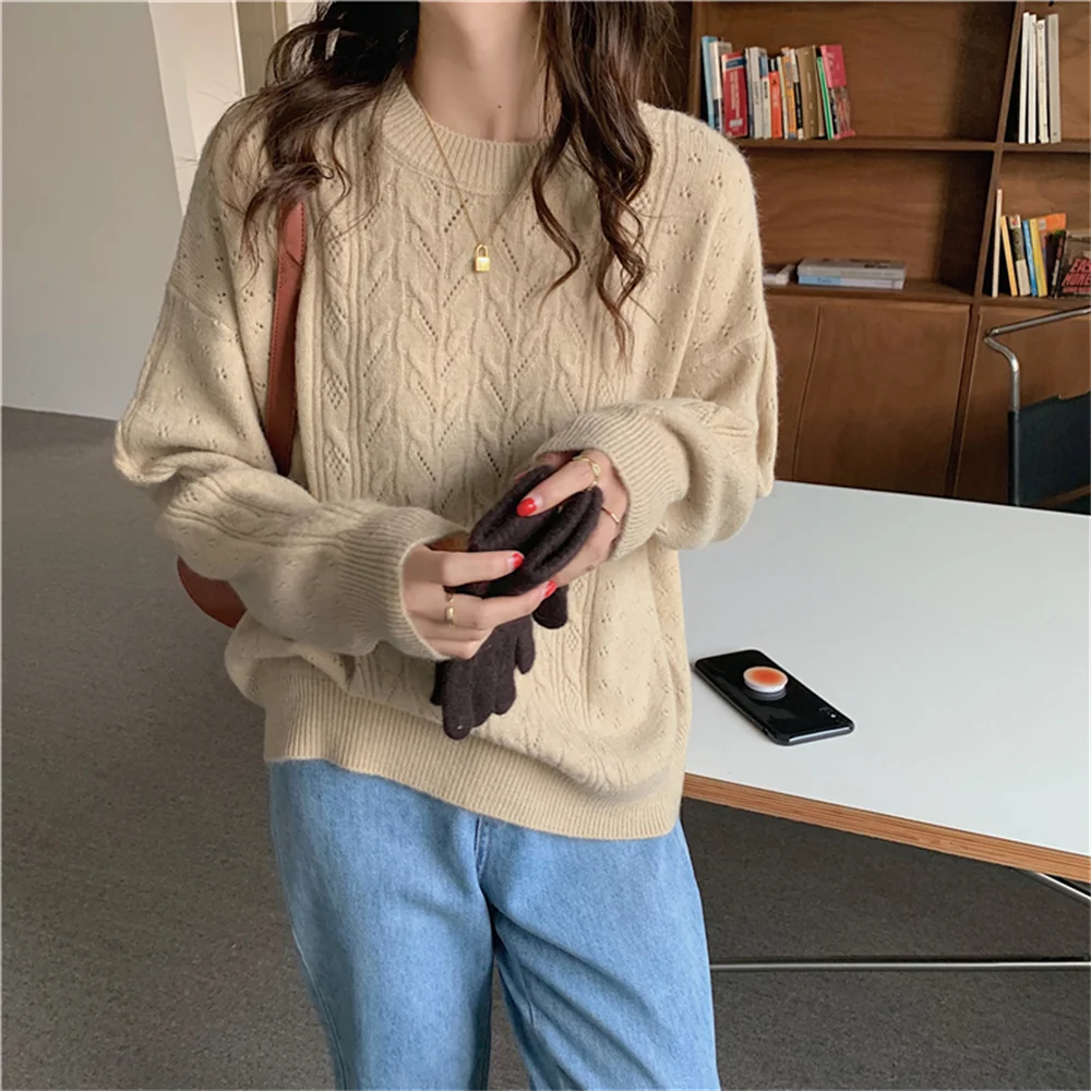 HziriP 7 Colors Twisted Pullover Sweaters Lazy Style Chic Lady Loose 2021 Hot High Quality Jumpers Elegant Stylish Women Tops cropped cardigan Sweaters