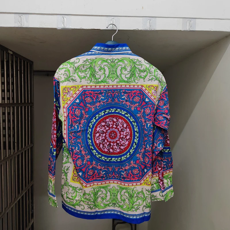 

Real Photos Casablanca Shirt Red Green Full Print Long Sleeve Lapel Cardigan Causal Loose Hawaiian Shirts for Men Women