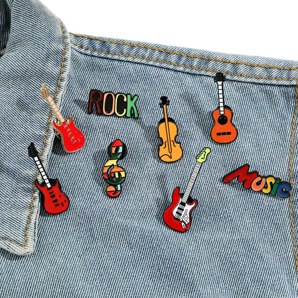 5-Piece Guitar Enamel Lapel Pin Set – Zinc Alloy Brooches For Jackets, Backpacks, Hats & Clothing