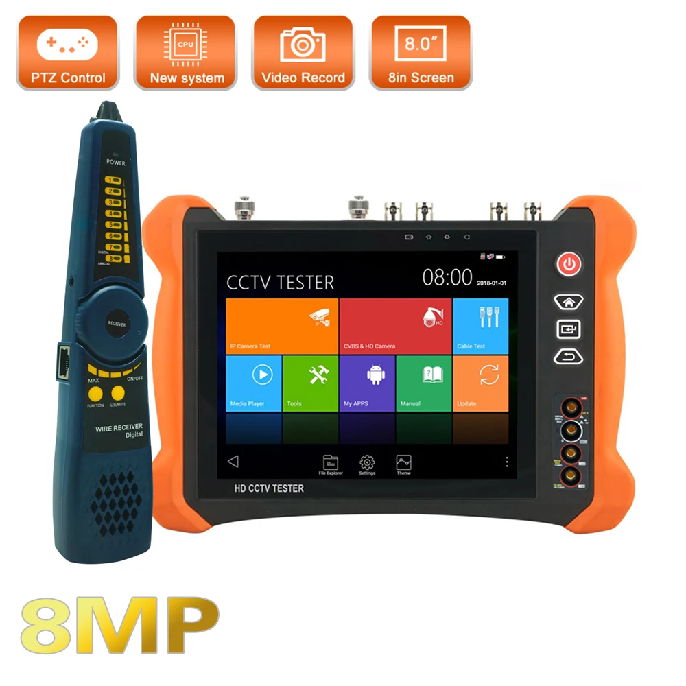 Pegatah 8 Pollici 12Mp Ip Camera Tester X9 Cctv Monitor 4K Ahd/Tvi/Cvi/Sdi Tutto In 1 Telecamera Analogica Iptv Tester Monitor Hdmi In/Output
