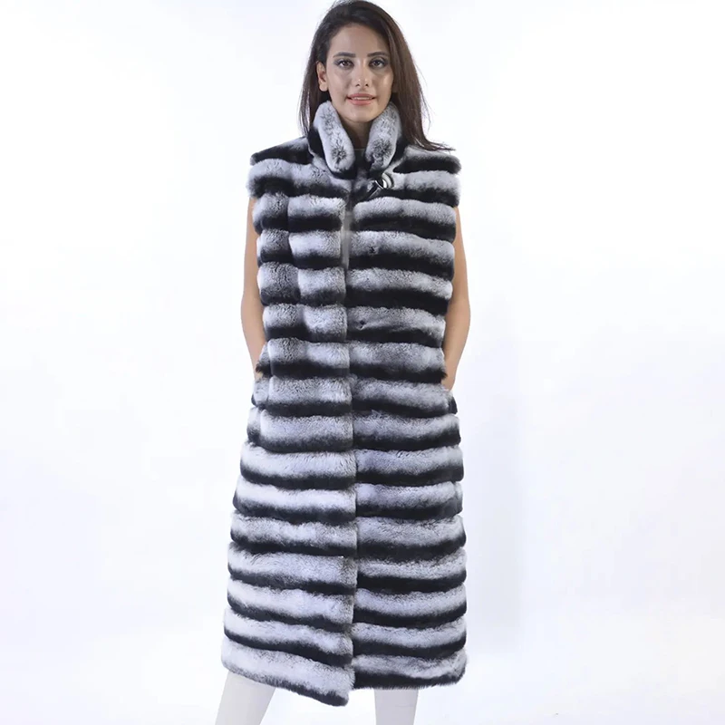 Natural Rex Rabbit Fur Vest Coat Woemn Streetwear Smontaggio Hem Sleeve Capispalla Winter Straight Real Rex Rabbit Jacket Lady