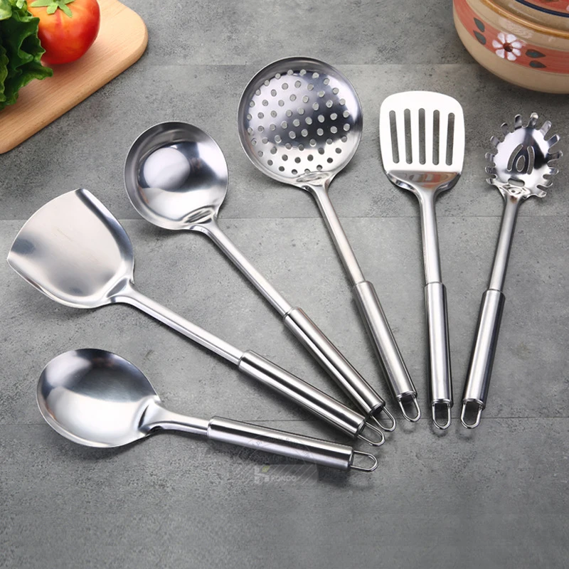 Stainless Steel Cutlery Set 6 Pieces Kictche Cooking Utensil Set with Organizer Holder Stand Kitchen Cooking Tools