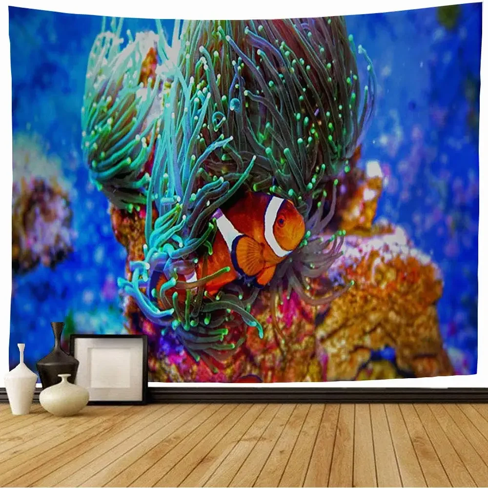 Tropical Fish Undersea World Tapestry Wall Hanging Ocean Animals Tapestries for Bedroom Aesthetic Living Room Home Decoration