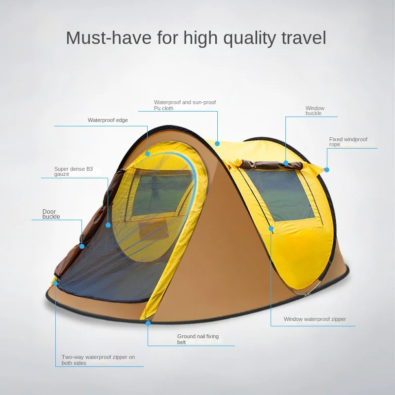 Outdoor Camping Tent 3-4 People Fully Automatic Speed Opening Ultra Lightweight Portable Rainproof Beach Tent