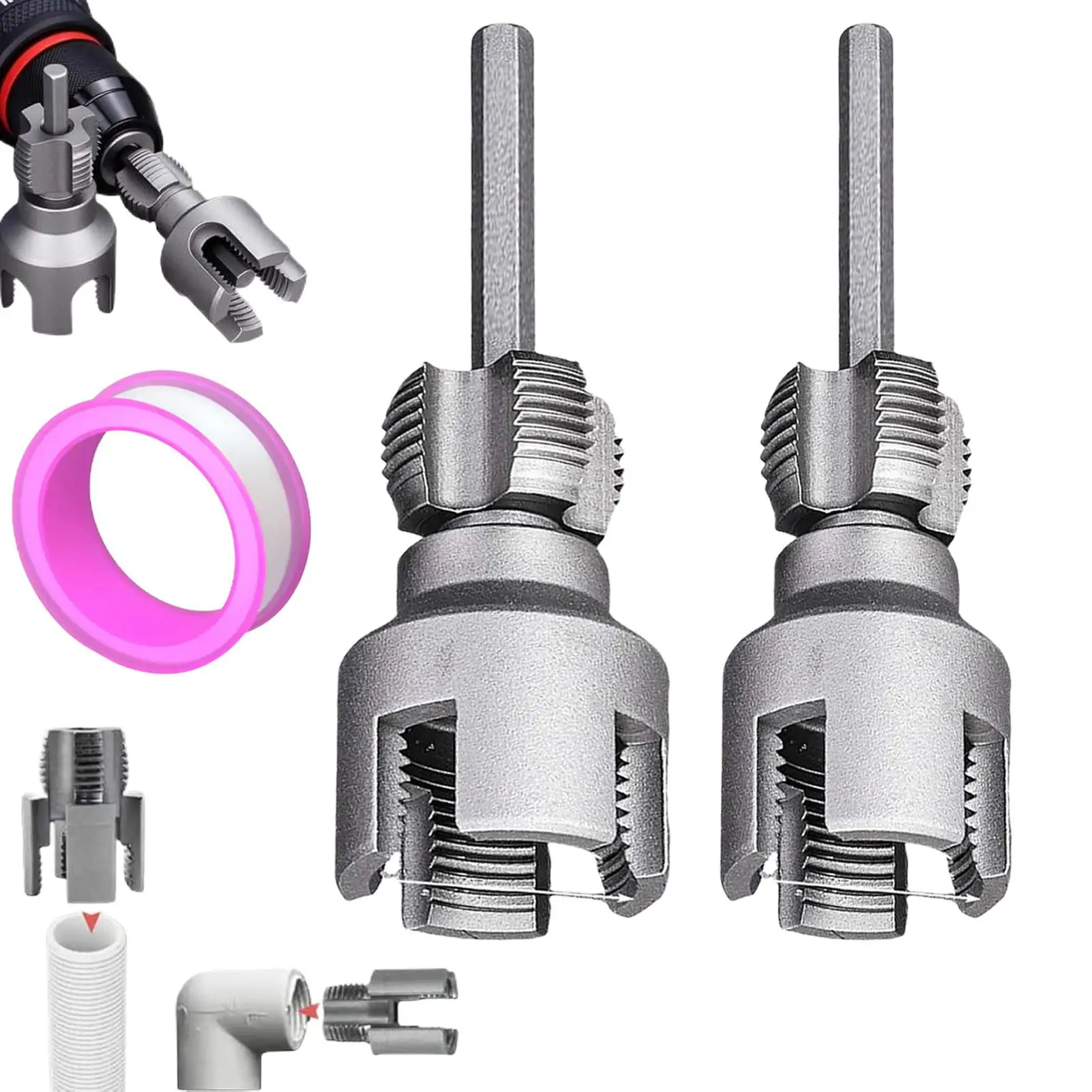 NEW 2pcs PVC Pipe Threader Kit 3/4 Pipe Threader External Cutter 1/2 & 3/4 Dies For Hose Electric Drill Metal Craft Home Repair