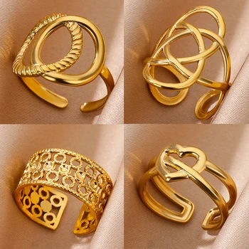 Vintage Geometric Multi Layer Rings for Women Stainless Steel Gold Color Heart Ring Fashion Wedding Party Jewelry Gift anillos