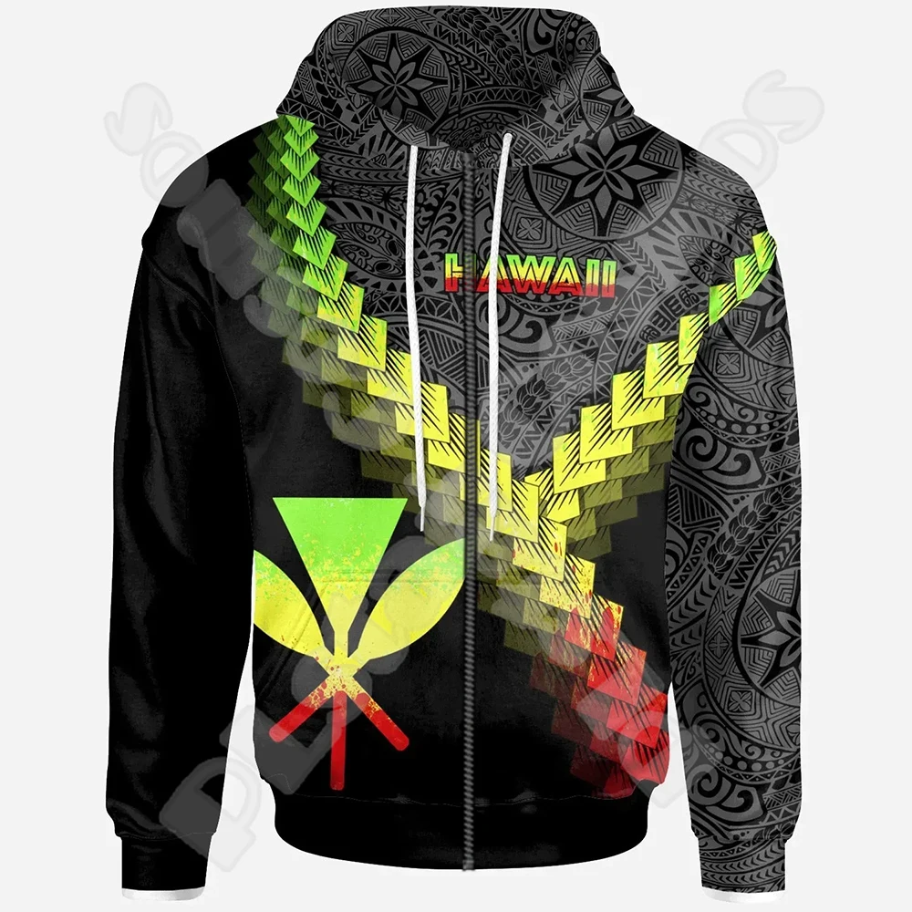 Polynesian Hawaii King Kamehameha Country Flag Tribe Hawaiian Tattoo Retro Tracksuit Harajuku 3DPrint Casual Jacket Hoodies X47