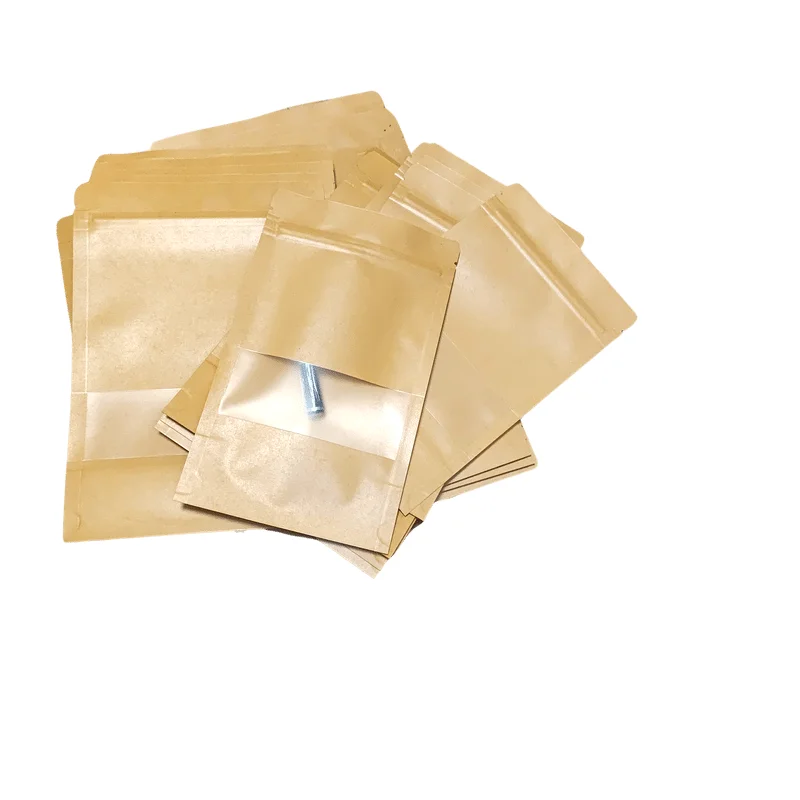 10pcs/batch brown kraft paper bag zipper self sealing window bag