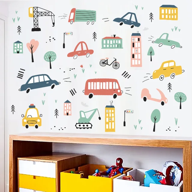 Give your childrens room a magical makeover with these adorable Cartoon Small Town PVC Kids Wall Stickers.