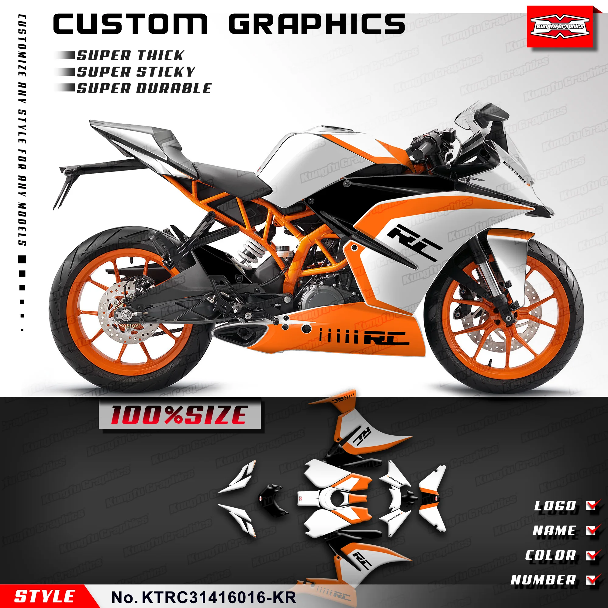 

KUNGFU GRAPHICS Team Stickers Vinyl Decal Kit for KTM RC 390 125 200 250 2014 2015 2016 Grey, KTRC31416016-KR