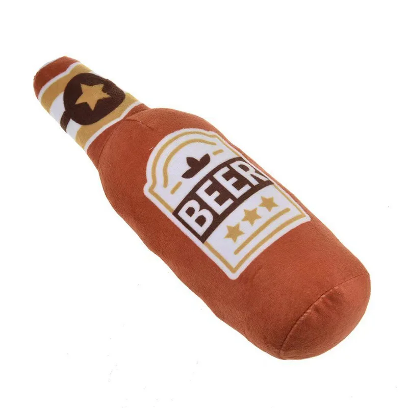 Dog Plush Toys Pet Squeaky Printed Beer Bottle Shape Toy Dog Bite-Resistant Clean Teeth Chew Toy Pet Supplies Interactive Toys Hot Sale 2025