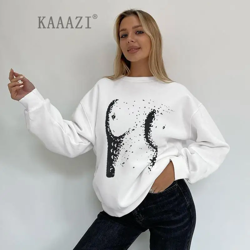 

Пуловер KAAAZI женский с длинным рукавом, Свободный Повседневный Топ с круглым вырезом, уличная одежда, осень 2023