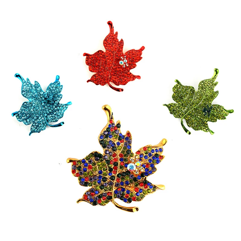 Colorful Maple Leaf Shaped Brooch Pins Clothes For Women Wedding Rhinestone Leaves Pins And Brooches Metal Badges Brooch Jewelry