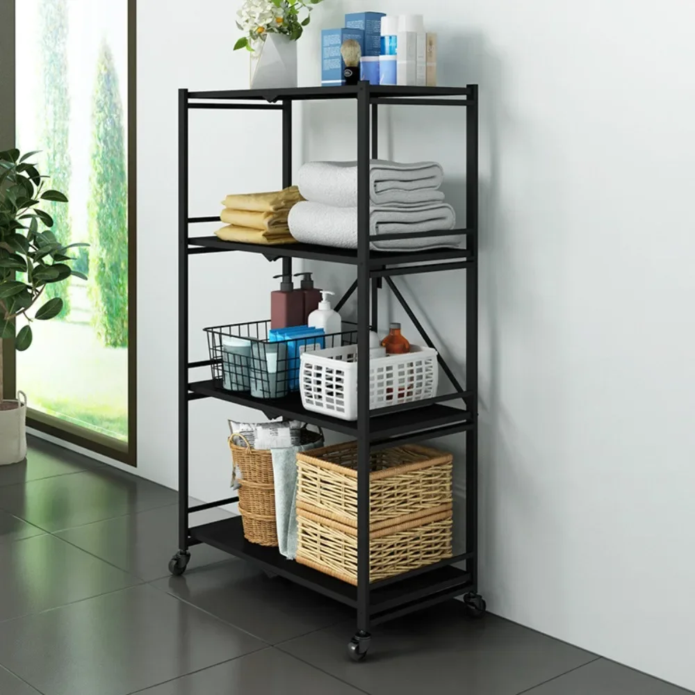 Kitchen Storage Rack storage rack folding shopping cart kitchen storage cart No Installation Multi-layer Folding Mobile Organize Cart Multi Purpose Shelves