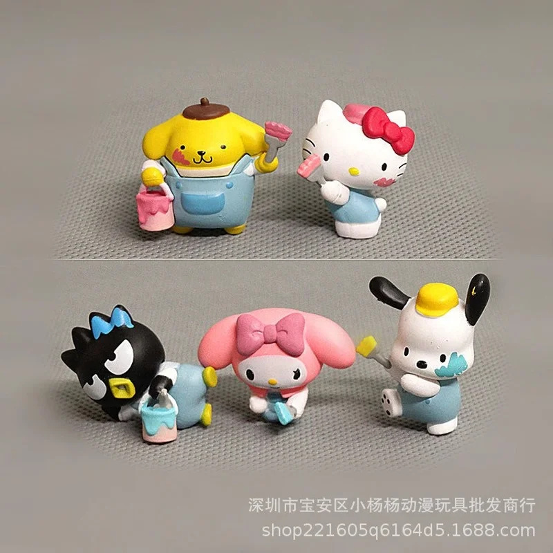 

Kawaii Sanrioed Anime Cartoon series mymelody HelloKitty Pompom Purin cute creative graffiti painter modeling doll toy ornament
