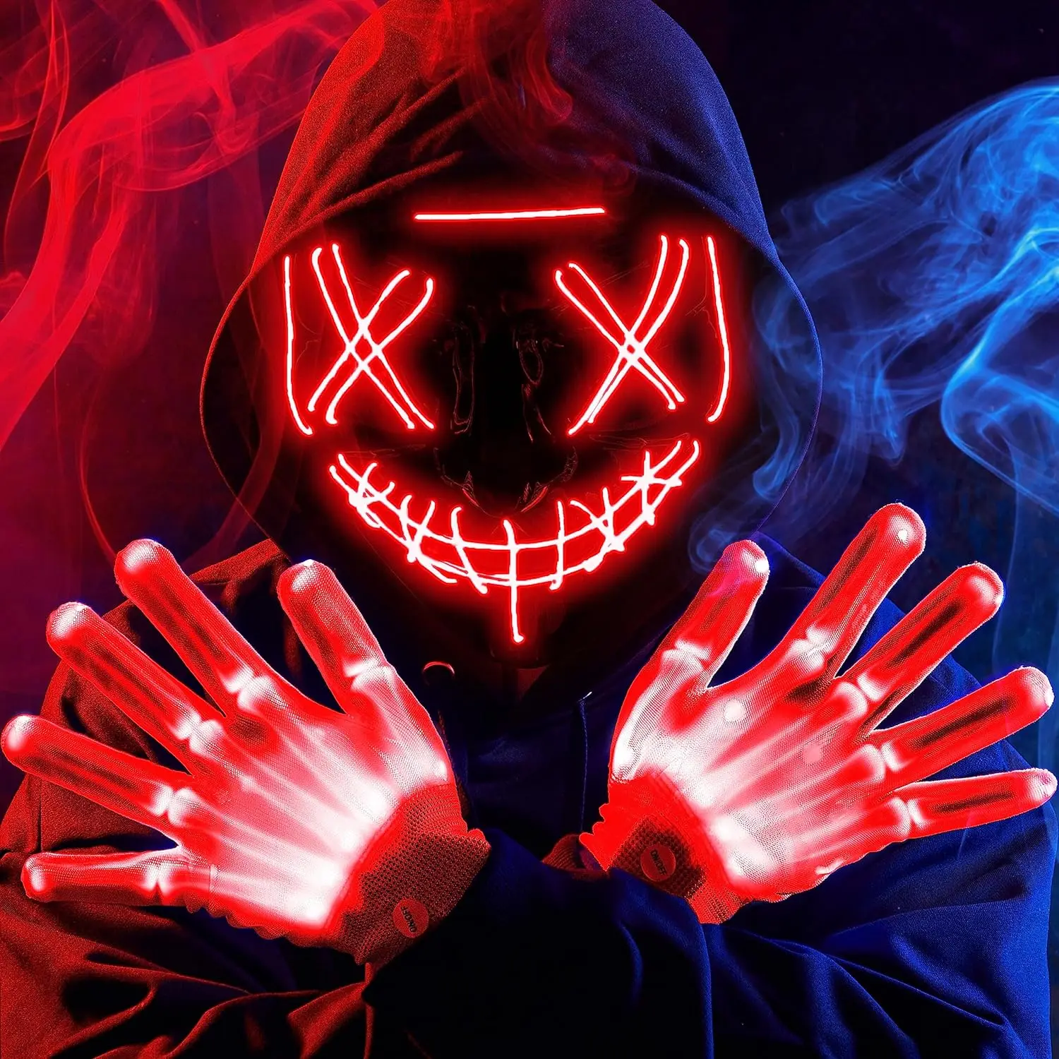 Cosplay Gloves Halloween LED Luminous Gloves Light Up Scary Mask and Colorful Glove for Cool Teen Halloween Costumes Haunted House Horror Props