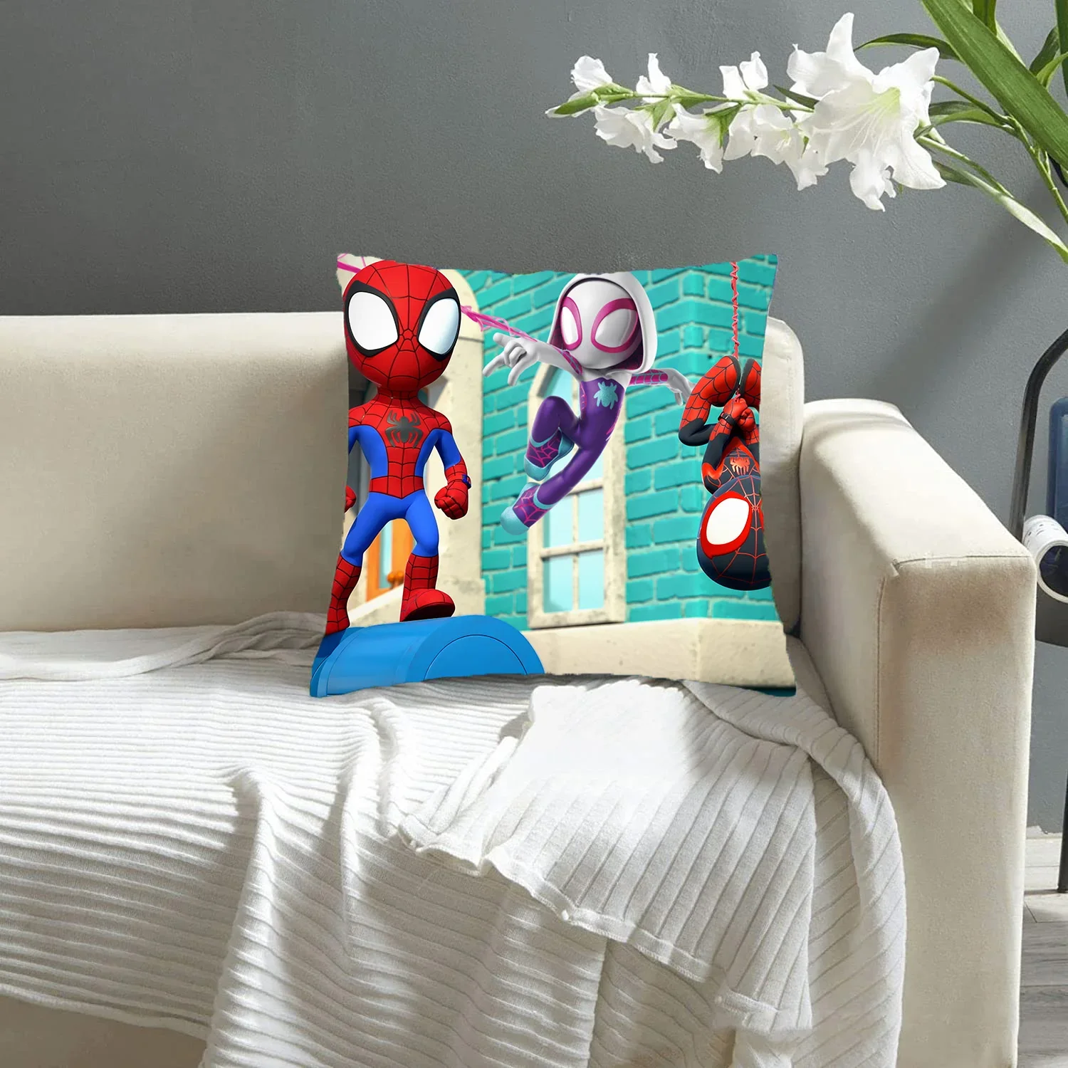 Spidey And His Amazing Friends Square Throw Pillow Covers Pillowcases Cushion Covers Painted Soft Cozy Throw Pillow Case Zipper cushion cover pillow case cover