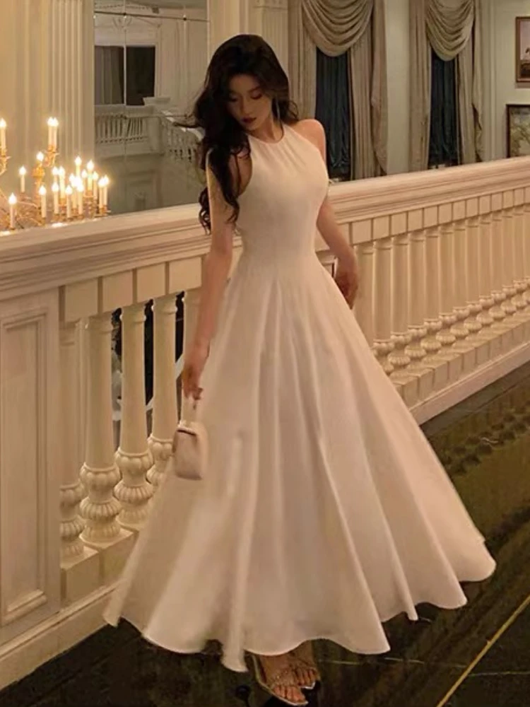 여성용 로맨틱 A 라인 파티 드레스, 우아한 민소매, 생일 졸업 미디 원피스, 한국 패션 로브, 2024 프랑스, 여름 신상 