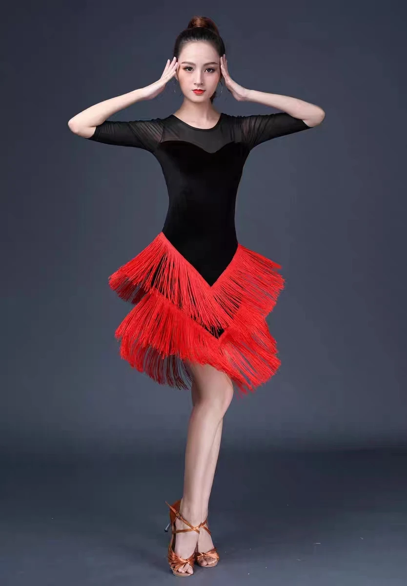 

Latin Dance Costume For Women Large Dance Practice Suit Ballroom ChaCha Performance Clothing Tassel Lady Latin Dance suit