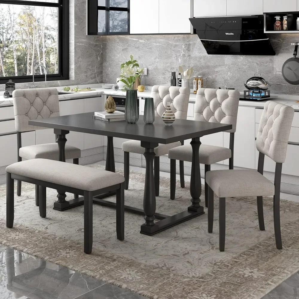 6-Piece Dining Table Set with Bench 2