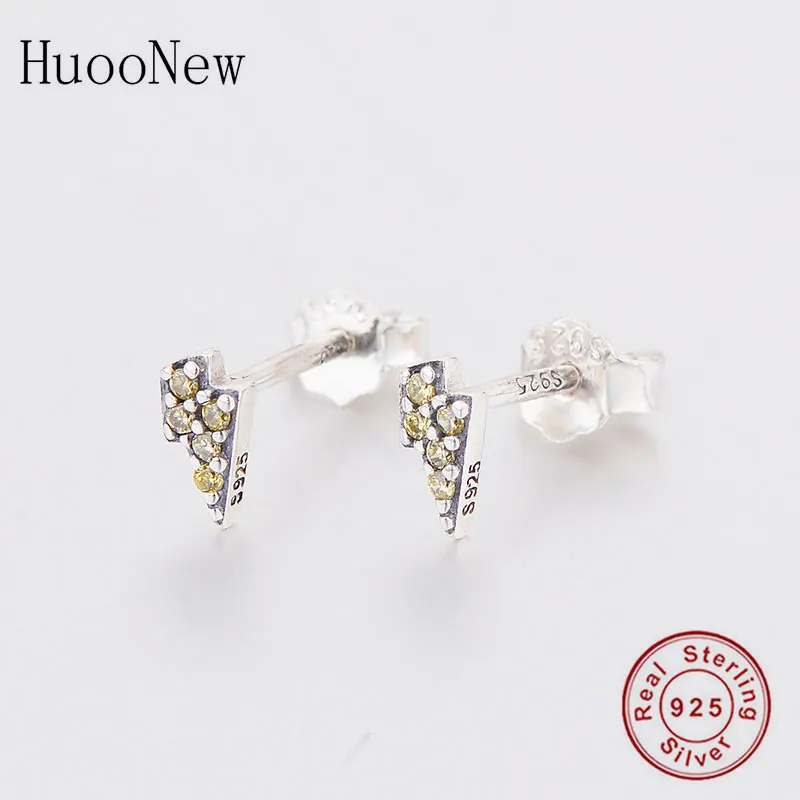 100% 925 Argento Piccolo Lampo Mix Giallo Cubic Zirconia Orecchini Brincos Per Le Donne Minimalista D'Oreille Piercing 2020 Nuovo