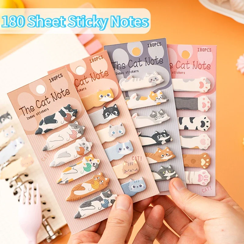 180sheets Cartoon Animals Sticky Notes Kawaii Cat Index Tabs Stickers Label Paper Notepads 3