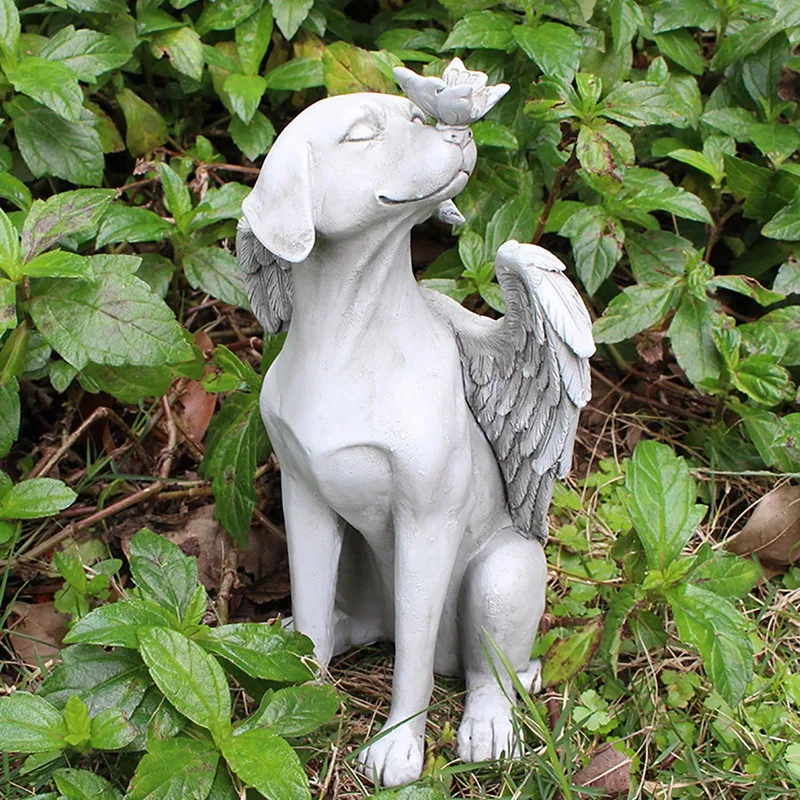 

Resin Dog With Angel Wing Statue Butterfly Tribute Puppy Sculpture Outdoor Garden Decoration Yard Art Ornament Figurines