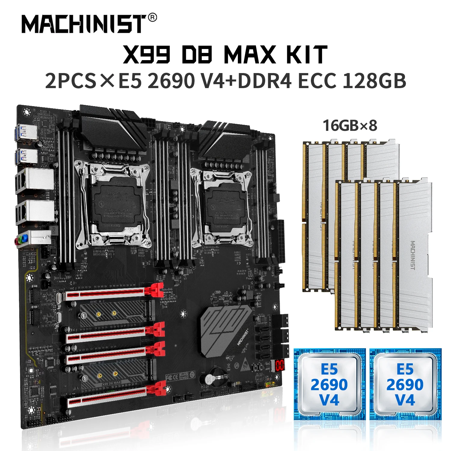 

MACHINIST X99 материнская плата с двойным процессором Combo LGA 2011-3 Kit Xeon E5 2690 V4 CPU * 2 DDR4 128 Гб RAM 2133 МГц память NEME M.2 D8 MAX
