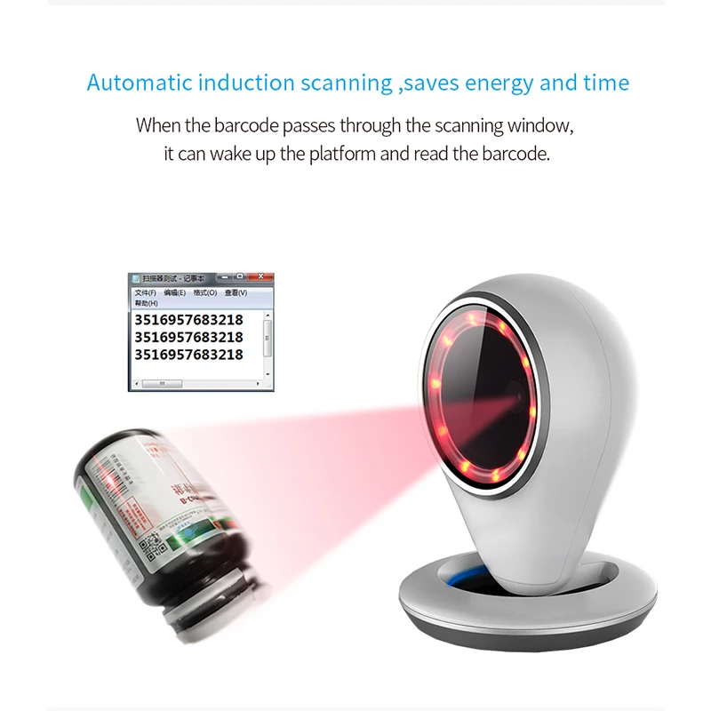 Omnidirectional Desktop Barcode Scanner Sense Automático 1d 2d qr Code Data Matrix Reader Usb Bar Code para Supermercado Varejo - Imagem 5